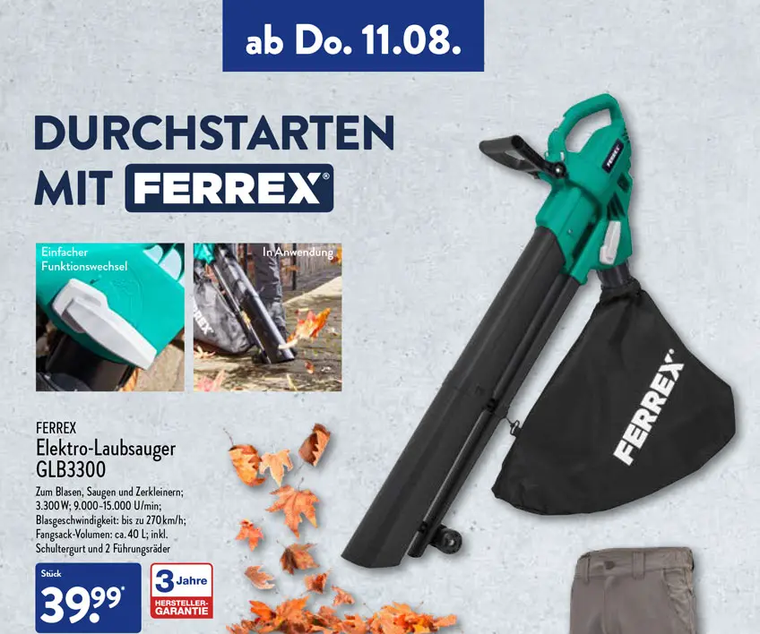 ALDI FERREX Elektro-Laubsauger ab 11. August 2022