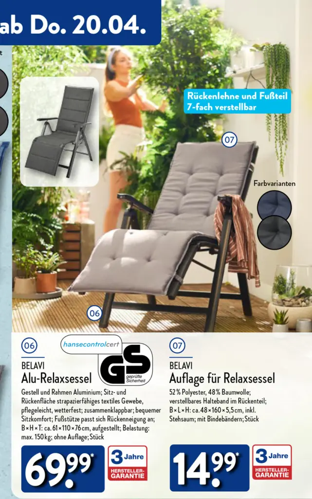 Alu-Relaxsessel von BELAVI ab 20. April 2023
