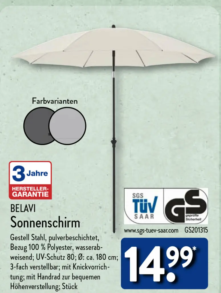 BELAVI Sonnenschirm im ALDI Nord ab 15. Mai 2023