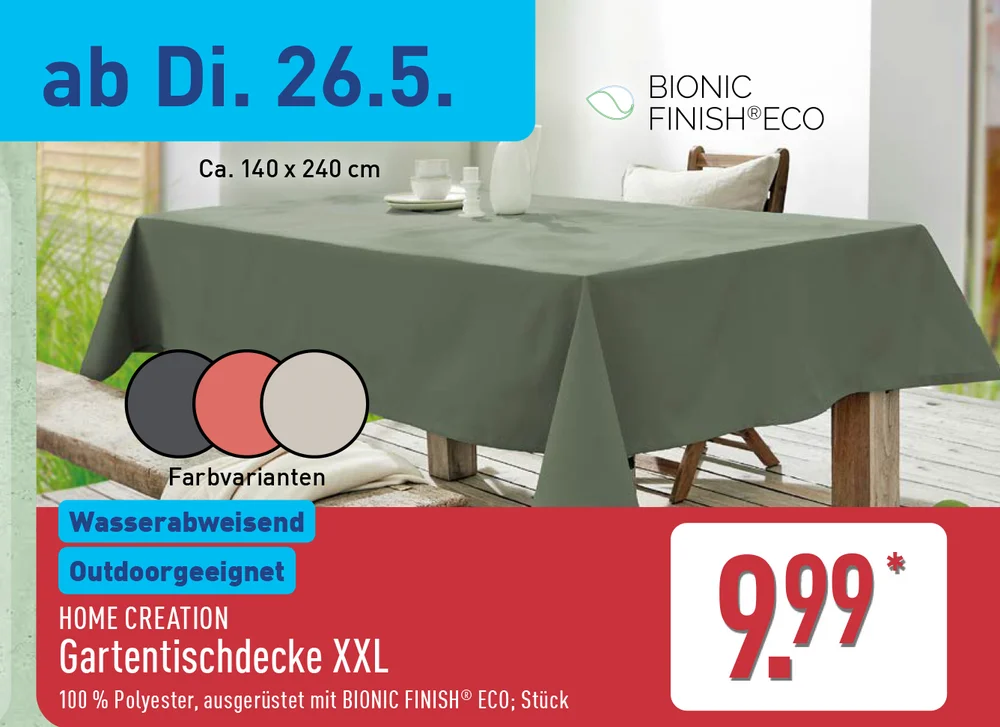ALDI Nord Gartentischdecke XXL ab 26. Mai 2026 von HOME CREATION
