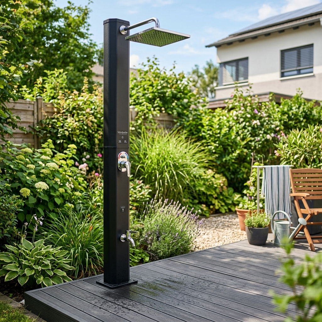 Juskys Solardusche mit großem Regenduschkopf, 35L Tank & Thermostat