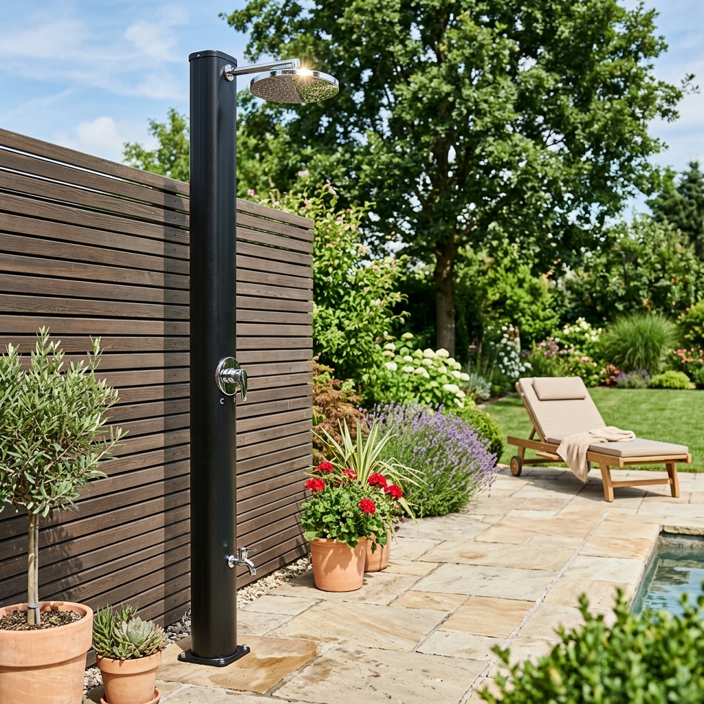 tillvex Solardusche mit einfachem Gartenschlauch-Anschluss – Umweltfreundlich & warmes Wasser