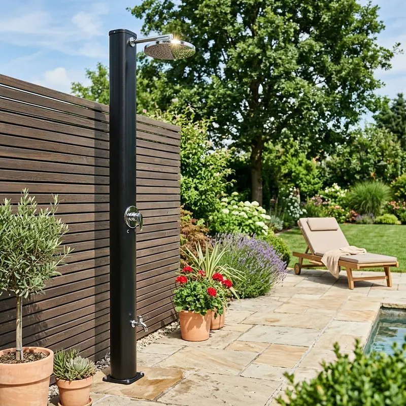 tillvex Solardusche mit einfachem Gartenschlauch-Anschluss – Umweltfreundlich & warmes Wasser