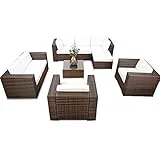 XXL Loungemöbel Eckset Rattan erweiterbar – Polyrattan Lounge Sofa Eck Set – braun-mix – Gartenmöbel XXL Lounge Möbel Set Rattan inkl. Lounge Sofa + Ecke + Lounge Sessel + Hocker + Tisch + Kissen