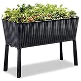 Keter Easy Grow modernes Hochbeet, grau, inkl. Bewässerungssystem, Rattanoptik, passend für Balkon, Terrasse oder Garten