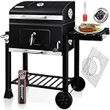 KESSER® Grill Grillwagen XL Holzkohlegrill mit Deckel, Rädern, Edelstahl-Griff, Grillrost und Thermometer Holzkohle kohlegrill Wagen groß Kohle BBQ Barbeque Camping, Terrasse, Garten