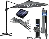 KESSER® Sonnenschirm Ampelschirm Sun Rund XL LED Solar Ø330 cm Inkl. Abdeckung + Windsicherung 7-Fach Verstellbar Neigbar Kippbar Groß 360° Drehbar Gartenschirm mit Kurbel Sonnenschutz UV50+ Anthrazit