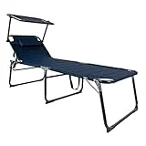 WildStage XXL Aluminium Sonnenliege klappbar Gartenliege Liegestuhl Balkonliege mit Kopfstütze und Sonnendach bis 150 kg Klappliege 5-Fach verstellbar extra hoch 200x70x45 cm Royal blau