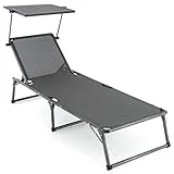 Nexos Sonnenliege XXL Sonnendach 192x66x31 cm Alu Campingliege klappbar (schwarz)