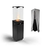 Planika Faro – schwarzer tragbarer und freistehender Gas-Terrassenheizer für Ihren Garten und Terrasse mit Schutzhülle