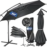 KESSER® Alu Ampelschirm Sonnenschirm + Abdeckung Ø300 cm & Kurbelvorrichtung Kurbelschirm mit Ständer UV-Schutz Aluminium Wasserabweisende Bespannung 360° Funktion Garten-Schirm Marktschirm Anthrazit