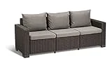 Allibert by Keter Gartenlounge Sofa California 3-Sitzer, graphit/panama cool grey, inkl. Sitz- und Rückenkissen, Kunststoff, runde Rattanoptik, 199 x 68 x 72 cm