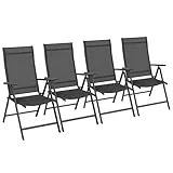 SONGMICS Gartenstühle, 4er Set, Klappstuhl, Outdoor-Stühle mit robustem Aluminiumgestell, Rückenlehne 8-stufig verstellbar, bis 150 kg belastbar, schwarz GCB30BK