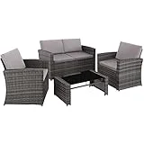 TecTake 800905 Polyrattan Sitzgruppe für 4 Personen, 12-teilig, Gartenmöbel Set mit Sofa, Sessel und Tisch, inkl. Sitz- und Rückenkissen, für Garten, Terrasse und Balkon (Grau)