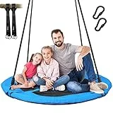 Vanku 300KG Nestschaukel Set Mit 2 Stücke 3 Meter Schaukel Gurte belastbaren 700KG mit 115cm Sitzflächendurchmesser, Tellerschaukel Für Kinder, Erwachsene, Outdoor, Garten, Yoga (Meerblau)