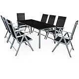 Casaria Sitzgruppe Bern 8+1 Aluminium 7- Fach Verstellbar Hochlehner Stühle Klappbar 5 mm Sicherheitsglas Wetterfest Garten Terrasse Balkon Set Silber