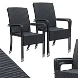 Juskys Polyrattan Gartenstühle Yoro 4er Set mit Armlehnen & Rückenlehne – 4 Stühle stapelbar – Rattan Stuhl Garten – Stapelstuhl Schwarz
