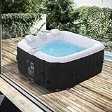 Arebos Whirlpool | aufblasbar | In- & Outdoor | 4 Personen | 154x154cm | 100 Massagedüsen | mit Heizung | 600 Liter | Inkl. Abdeckung | Bubble Spa & Wellness Massage | Anthrazit