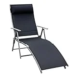 Outsunny Sonnenliege Strandliege Gartenliege Relaxliege klappbar mit Kissen Strand Metall + Stoff Schwarz 137 x 63,5 x 100,5 cm