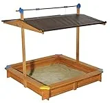 GASPO Sandkasten Mickey, Sandkiste aus Holz, 140 x 140 cm mit absenkbarem Dach/Kurbeldach, TÜV-geprüft
