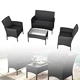 UISEBRT Gartenmöbel Poly Rattan Balkonmöbel Sitzgruppe Lounge Set – Mit 2-er Sofa, Singlestühle, Tisch und Anthrazit Sitzkissen