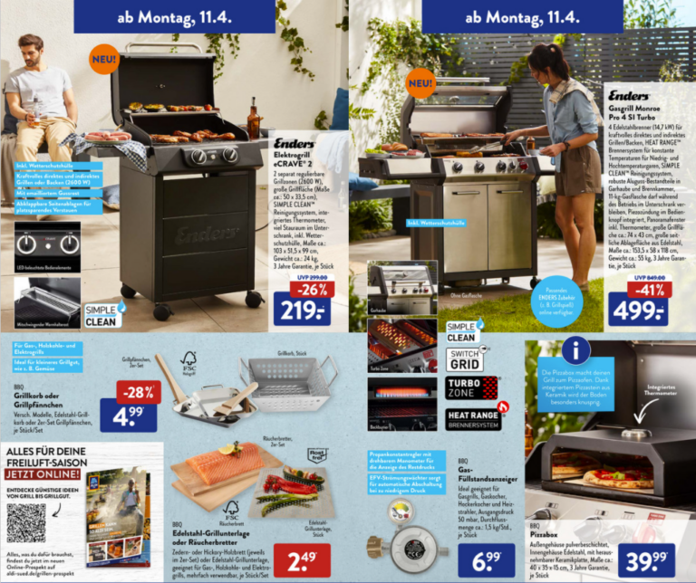 ALDI Nord & Süd ENDERS Gasgrill und Elektrogrill Angebote im Juli 2022
