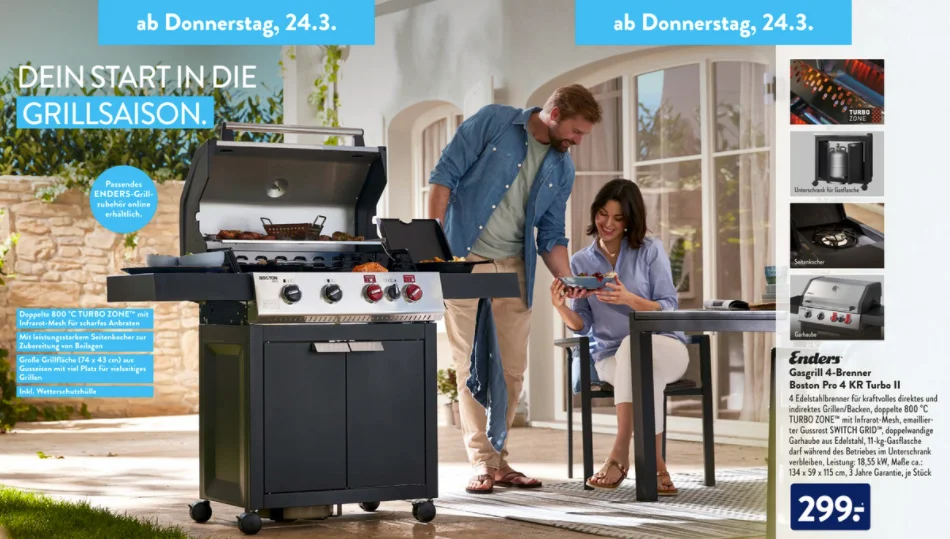 ALDI Süd Gasgrill Boston Pro 4 KR Turbo II ab 24. März-2022