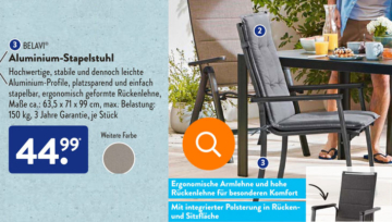 ALDI BELAVI Gartenstühle Relaxsessel & Stapelstuhl ab 20.04.2023
