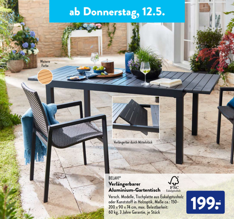 ALDI ALUGlasGartentisch ausziehbar ab 20. April 2023 ☝️