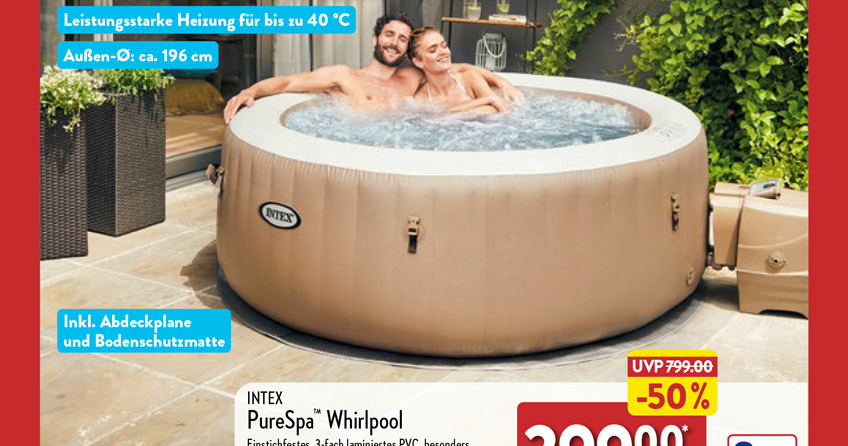 ALDI Pure Spa Whirlpool ab 27. April 2023, aufblasbar, von Intex für 399 € (50 % günstiger)