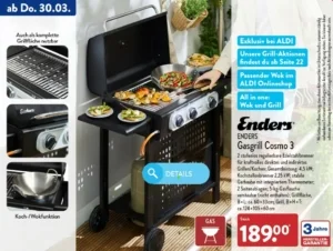 ENDERS Gasgrill Cosmo 3 mit 4,5 kW für 189 € ab 30. März 2023